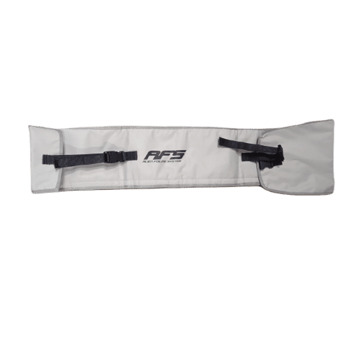 White and black backpack with black strap