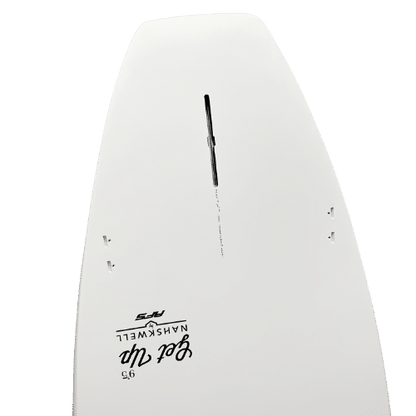 A white surfboard featuring the word "surf" prominently displayed on its surface
