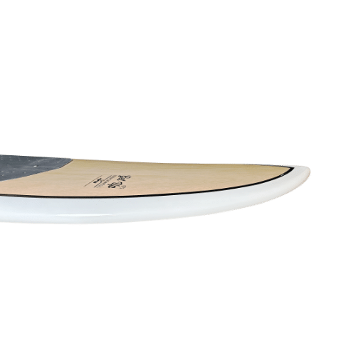 White surfboard with black and white pattern