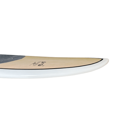 White surfboard with black and white pattern
