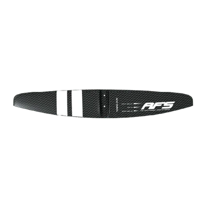 Black and white skateboard with the word "fp" inscribed on it